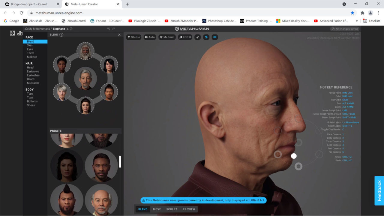 MetaHuman Creator Überblendungen